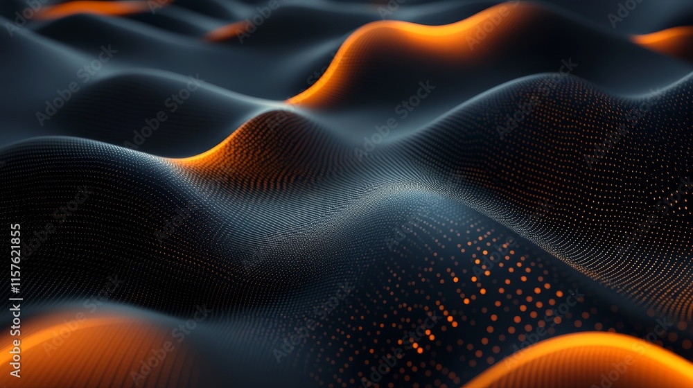Poster abstract dark wave background with orange glow.