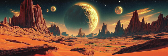 A vibrant and futuristic vector seamless background featuring surreal landscapes and alien elements perfect for sci-fi and fantasy designs, futuristic, landscapes