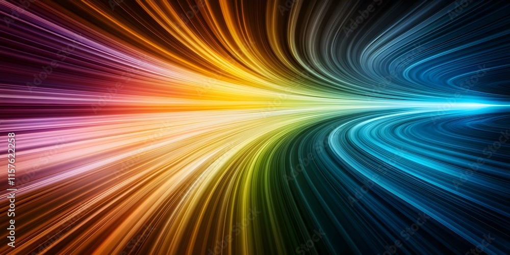 Poster a vibrant abstract design featuring dynamic, flowing lines in a spectrum of colors, suggesting movem