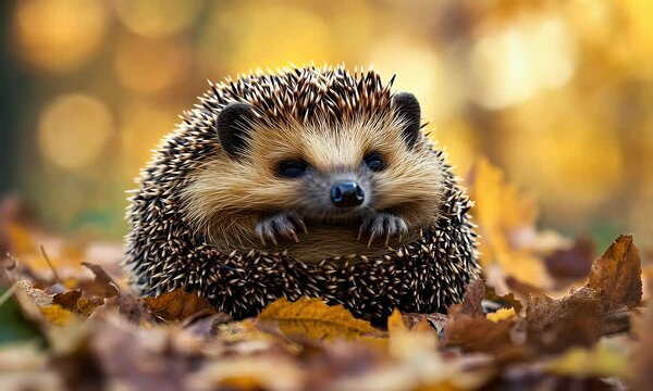 A cute hedgehog curled up in a ball