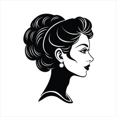 Elegant Black Silhouette of a Woman in Profile with Hair Bun - Stylish Vector Illustration
