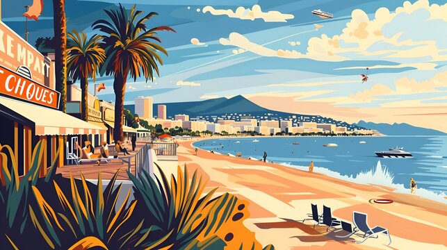 cannes america poster illustration travel print