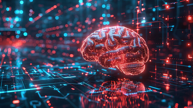 royalty free stock image of human brain on technology background depicting artificial intelligence and cyberspace interconnectedness of mind and technology


