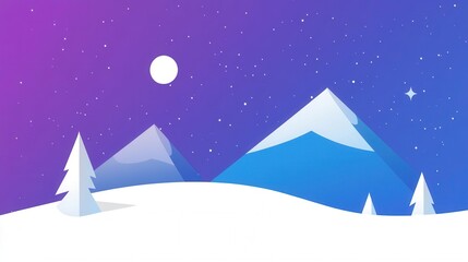 Fototapeta premium Calm Winter Landscape with Mountains, Snow, and Starry Night Sky