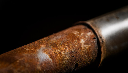 Rusted metal surface, pipe. Black background.