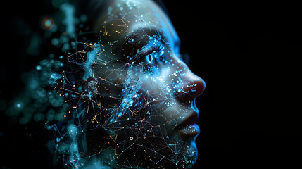 download stock photo of ai android with neural network brain and cyber mind face reflecting on black background representing artificial intelligence and future concepts


