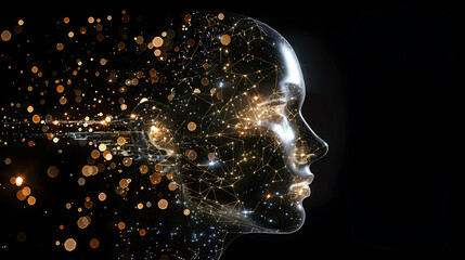 artificial intelligence android with neural network brain and cyber mind face reflecting on black background stock image of ai technology future of technology and futuristic concepts


