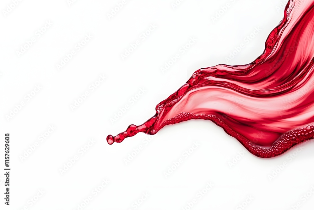 Poster dramatic cascading red liquid flowing in abstract swirling pattern on plain white background