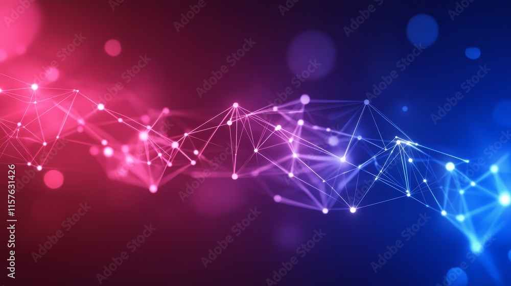 Poster Abstract plexus background with glowing lines and bokeh.