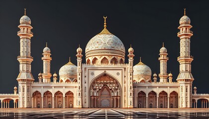 Fototapeta premium A vision of Islamic architecture, the mosque stands as a testament to faith and artistry, its silhouette etched against the twilight sky.
