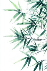 Fototapeta premium Serene Teal Bamboo Leaves Watercolor Botanical Illustration Nature Background
