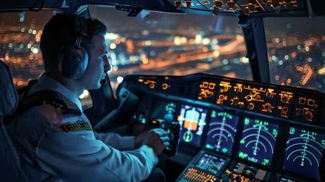 pilot in the cockpit of modern airplane