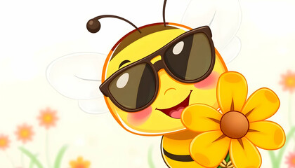 Cool Bee with Sunglasses and Flower