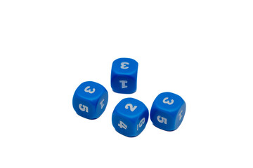 Four Blue Dice Rolled on a White Background – Minimalist Stock Image for Games and Gambling