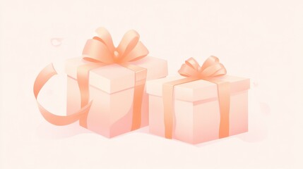 Obraz premium Delicate and Elegant Gift Boxes with Soft Pink Ribbons on a Subtle Blurred Background for Celebratory Occasions and Special Events