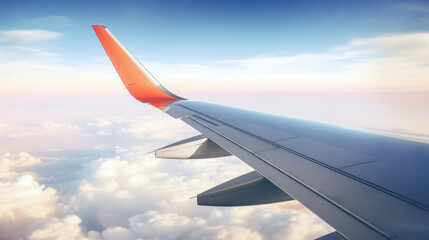 Obraz premium Majestic Plane Wing and Cloudscape from Airplane Window