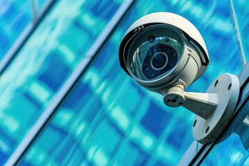 Obraz premium Home Surveillance: Wall-Mounted CCTV Security Camera for Close-up Lens Protection