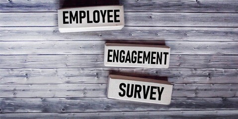 Employee engagement survey text using wooden blocks