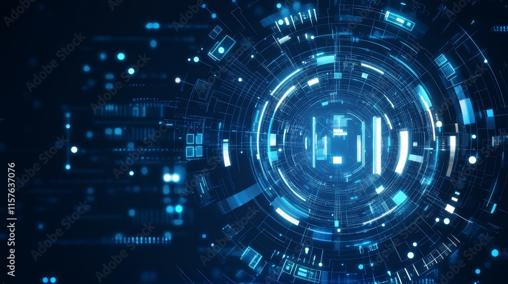 Poster abstract digital technology background with glowing elements.