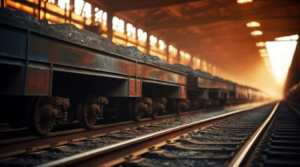 Obraz premium Freight Train Loaded with Coal in Warm Light