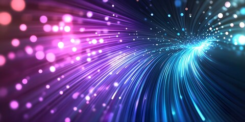 Fototapeta premium A vibrant abstract background with flowing lines and glowing dots in purple and blue hues, creating a dynamic, energetic effect. Concept Vibrant Abstract Art, Flowing Lines, Glowing Dots