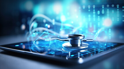 Digital Health Technology with Stethoscope on Tablet