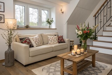 Fototapeta premium modern living room with fireplace