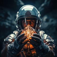 Obraz premium Astronaut Holding a Glowing Crystal