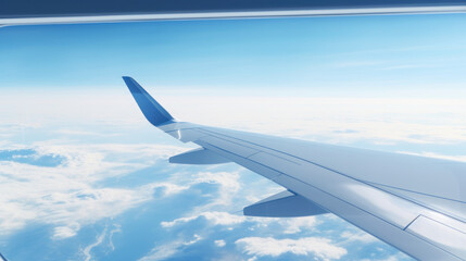 Majestic Plane Wing and Cloudscape from Airplane Window