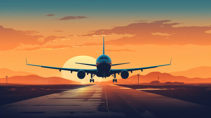 Fototapeta premium Airplane Landing on Runway at Sunset