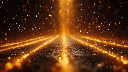 A shimmering pathway of golden light particles creating a mystical atmosphere.