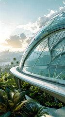 Obraz premium Futuristic Transparent Dome Blending Modern Engineering and Natural Landscapes in Harmony