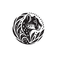 Black Color Cheetah silhouette design Vector Illustration, Solid White Background 8.eps