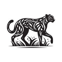 Black Color Cheetah silhouette design Vector Illustration, Solid White Background 11.eps