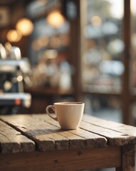 Fototapeta premium Coffee Cup On Wooden Table In Coffee Shop