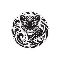 Black Color Cheetah silhouette design Vector Illustration, Solid White Background 17.eps