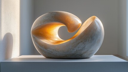 Elegant marble sculpture with soft curves illuminated by warm sunlight on display