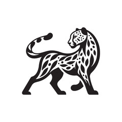 Black Color Cheetah silhouette design Vector Illustration, Solid White Background 20.eps