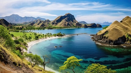 Obraz premium Idyllic Island Cove with Cruise Ships