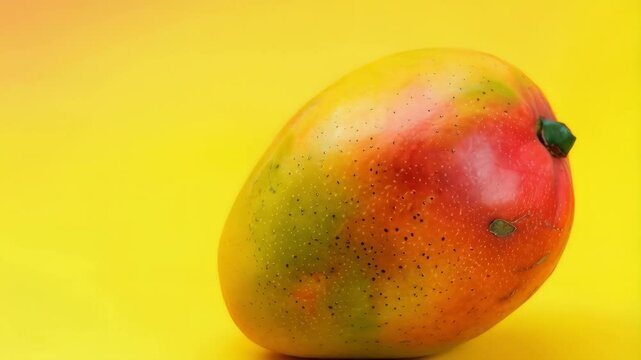 mango fruit on the yellow background with copy space
