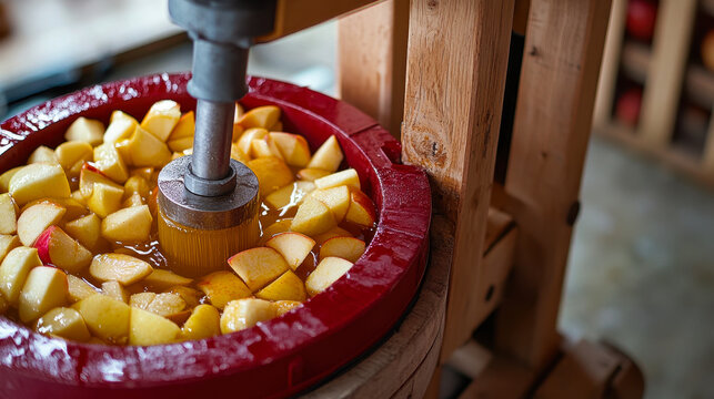 Artisanal Apple Juice Pressing for Homemade Cider in Family Workshop Setting