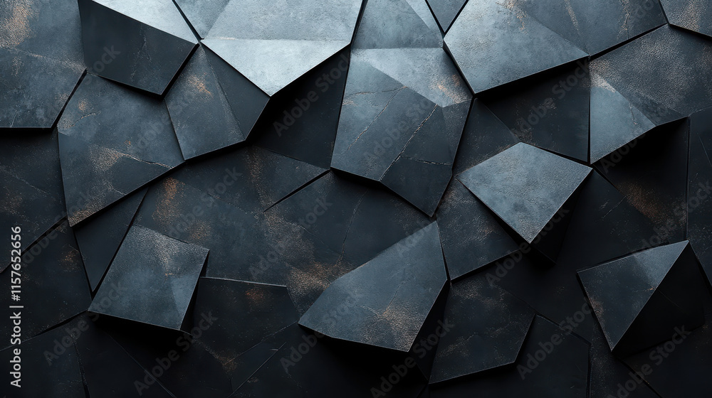 Poster abstract black 3d geometric polygon facet background with edgy triangles