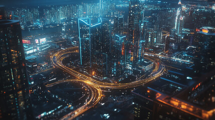 Naklejka premium Smart digital Innovation city with connection network reciprocity over the cityscape. of future smart wireless digital city and social media networking systems that connects people with in city