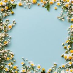 Obraz premium Beautiful floral arrangement with daisies and yellow accents on blue background