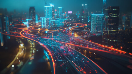 Smart digital Innovation city with connection network reciprocity over the cityscape. of future smart wireless digital city and social media networking systems that connects people with in city