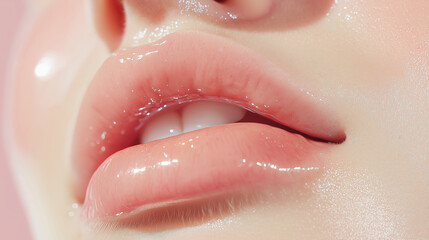 Fototapeta premium Big glossy woman lips close up