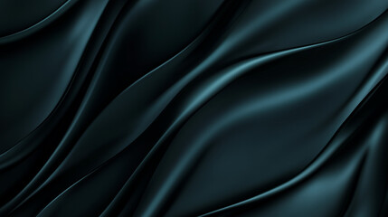 Fototapeta premium Dark green silk satin background. Wavy folds. Smooth surface. Shiny fabric. Luxury backdrop with copy space for design. Web banner