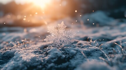 Ephemeral Snowflake in a Winter Landscape