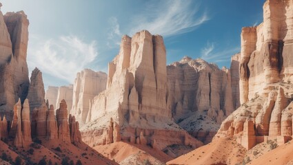 Fototapeta premium Breathtaking canyon landscape with rocky formations and blue sky