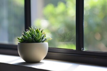 Modern Home Decor - Green Plant Pot in Retro Window Display